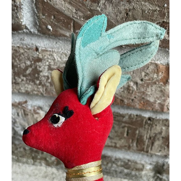 Set of 2 Vintage Fun Farm Christmas Red Velveteen 10" Reinder Plush Figurines - Picture 5 of 11
